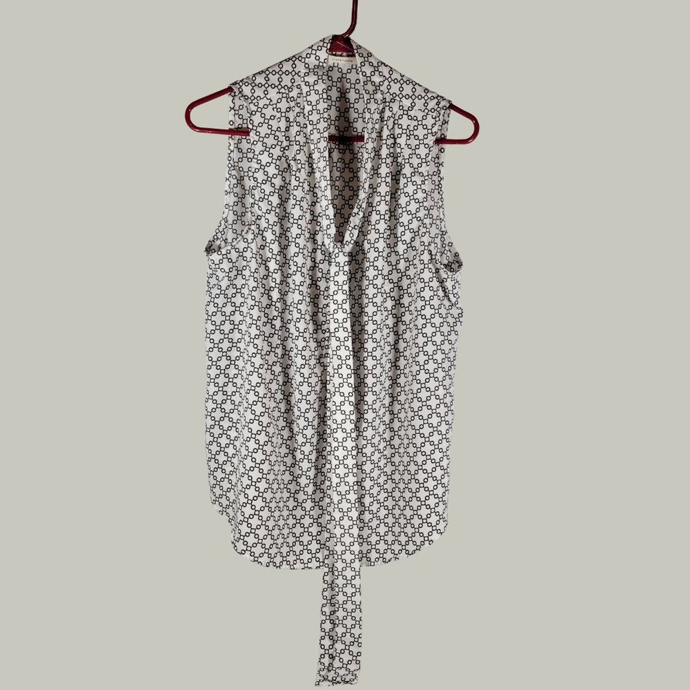 41 Hawthorn Womens Top Sleeveless White Black Pattern Drape Front Size XL
